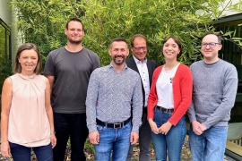 Von links: Ursula Beyer, Henning Krohn (Stellvertreter Leiter ambulante Pflege), Almir Durakovic (Leiter ambulante Pflege), Thomas Müller, Irmila Berwanger (Leitung Tagespflege) sowie Christian Stahl als deren Stellvertreter.