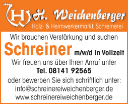 Stellenanzeige Schreinerei Weichenberger | Schreiner m/w/d in Vollzeit