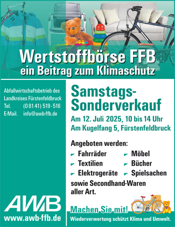 Wertstoffbörse FFB | Sonderverkauf 12. Juli 2025 | 10 bis 14 Uhr