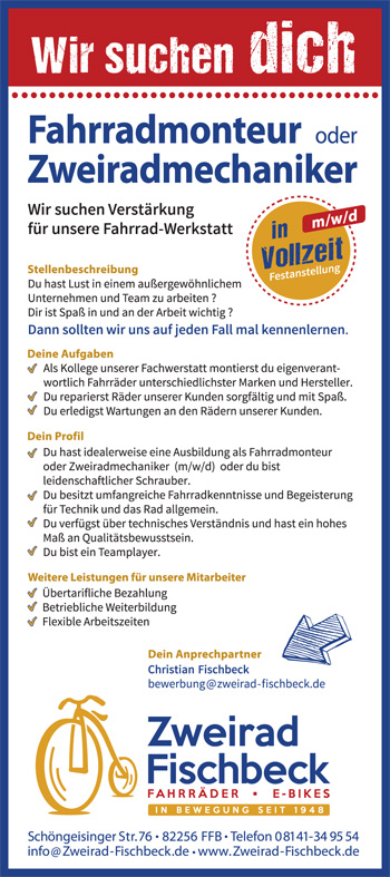 Stellenanzeige Zweirad Fischbeck | Fahrradmonteur oder Zweiradmechaniker (m/w/d) in Vollzeit | FFB