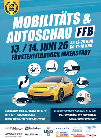 Mobilitäts- und Autoschau FFB | 13./14. Juni 2026 | SA 12 - 20 UHR |  S0 11 - 18 UHR