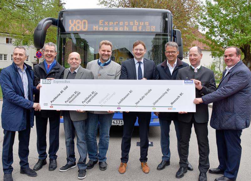 - Im Münchner Norden und Westen wird der Busverkehr weiter ausgebaut: Am Montag, 29. April 2019 nimmt der neue ExpressBus X80 den Betrieb auf. Die schnelle Querverbindung macht den ÖPNV im Stadtgebiet noch attraktiver und stärkt den Stadt-Umland-Verkehr zwischen München und dem Landkreis Fürstenfeldbruck. 