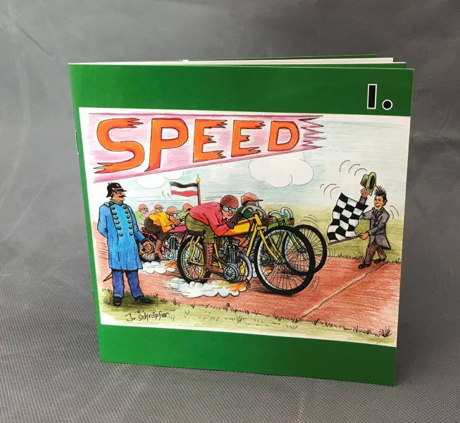 Gerade in Corona-Zeiten bieten die Speed-Hefte von Johann Schröpfer, der mit seinen Karikaturen und seinen Filmen den Olchinger Bahnsportprofi Martin Smolinski seit seinen ersten Tagen im Bahnsport begleitet.