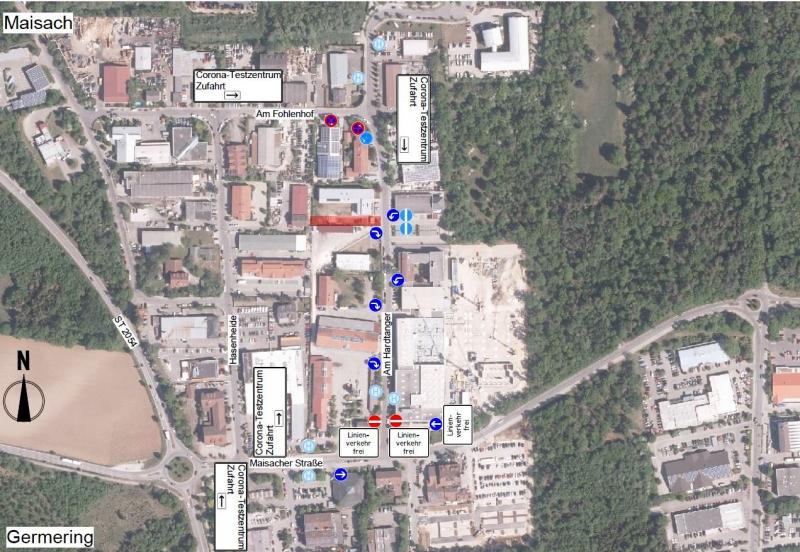 Aufgrund der steigenden Corona-Fallzahlen im Landkreis Fürstenfeldbruck und der damit verbundenen erhöhten Verkehrsbelastung im Areal rund um die Corona-Teststation Am Hardtanger 5  in Fürstenfeldbruck hat zur Koordinierung des Verkehrsablaufs mit den wartenden Kfz die Straßenverkehrsbehörde der Stadt nun die Straße Am Handtanger als „unechte Einbahnstraße" ausgewiesen. 