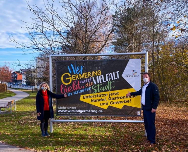 Mit dem Slogan „Wer Germering liebt, nutzt die Vielfalt in unserer Stadt“  ruft die Stadt Germering in Kooperation mit dem Wirtschaftsverband dazu auf, Handel, Gastronomie und Gewerbe ganz besonders jetzt in Zeiten von Corona zu unterstützen.