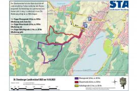 Verantwortliche des TSV Hechendorf und des Landratsamtes waren mit Wegweisern, Farben und Schablonen unterwegs, um die Strecken für den 39. Starnberger Landkreislauf, der am 14. Oktober in Hechendorf stattfindet, zu markieren.